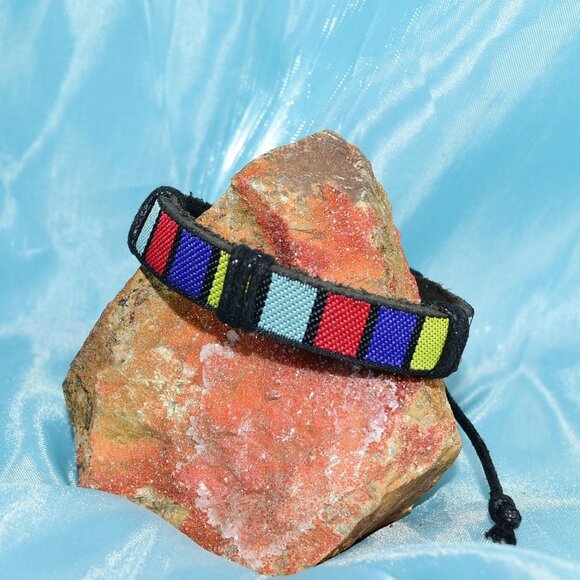 Colorful Favorites Jewelry - Rey Ribbon Womens Colorblock Tie Bracelet Black Yellow Red Blue Gift Packaged